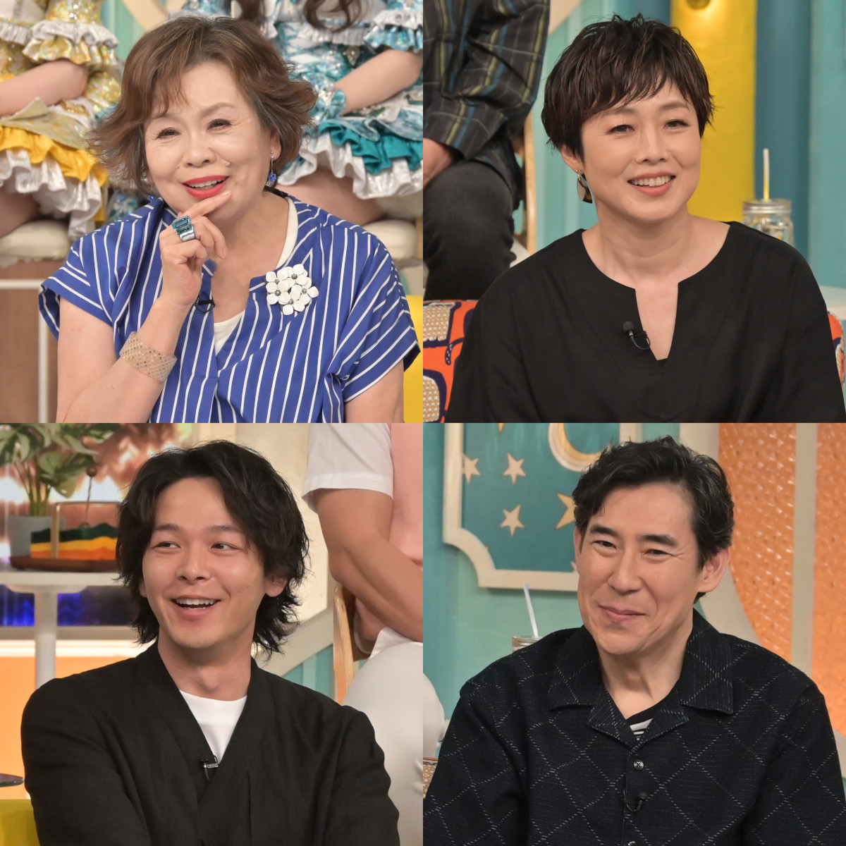 6.26放送『櫻井・有吉THE夜会SP』にゲスト出演する(上段左から)上沼恵美子、有働由美子、(下段左から)中村倫也、高嶋政伸