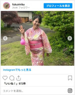 福井梨莉華の夏らしい浴衣ショット　※「福井梨莉華」インスタグラム