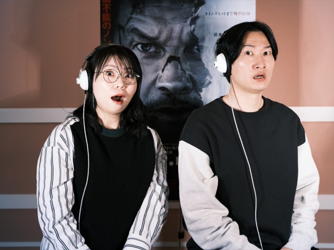 映画『フライト・リスク』日本語吹替版のゲスト声優を務める相席スタートの山崎ケイ、山添寛