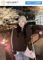 本田真凜、夜桜に映えるリラックスコーデを披露　※「本田真凜」インスタグラム