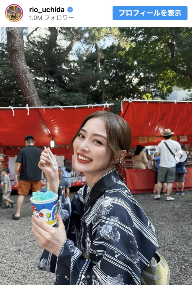 内田理央、浴衣で夏祭りを楽しむ姿を披露 ※「内田理央」インスタグラム