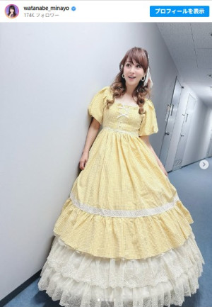 かわいい! イエローのフリフリのワンピースがかわいい渡辺美奈代 ※「渡辺美奈代」インスタグラム