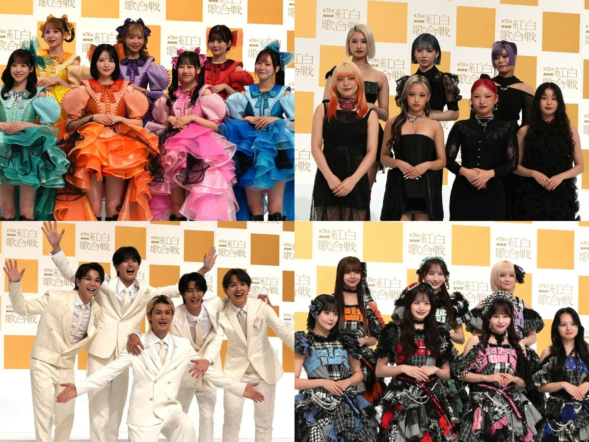 『第76回NHK紅白歌合戦』に出場する（左上から時計回りに）FRUITS ZIPPER、HANA、CANDY TUNE、M!LK