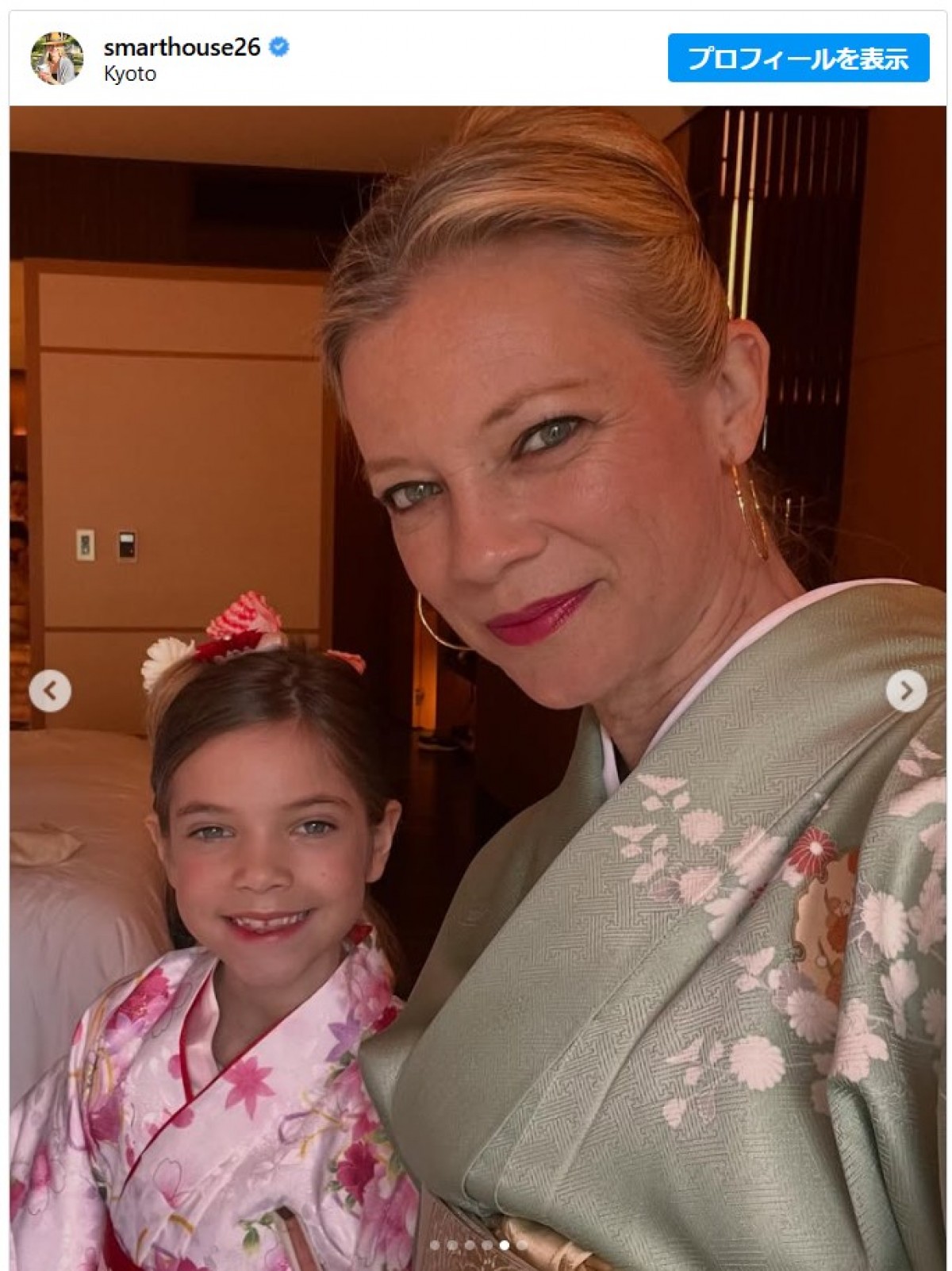 米女優が家族で来日　華麗な着物姿をシェア　京都で茶道を体験