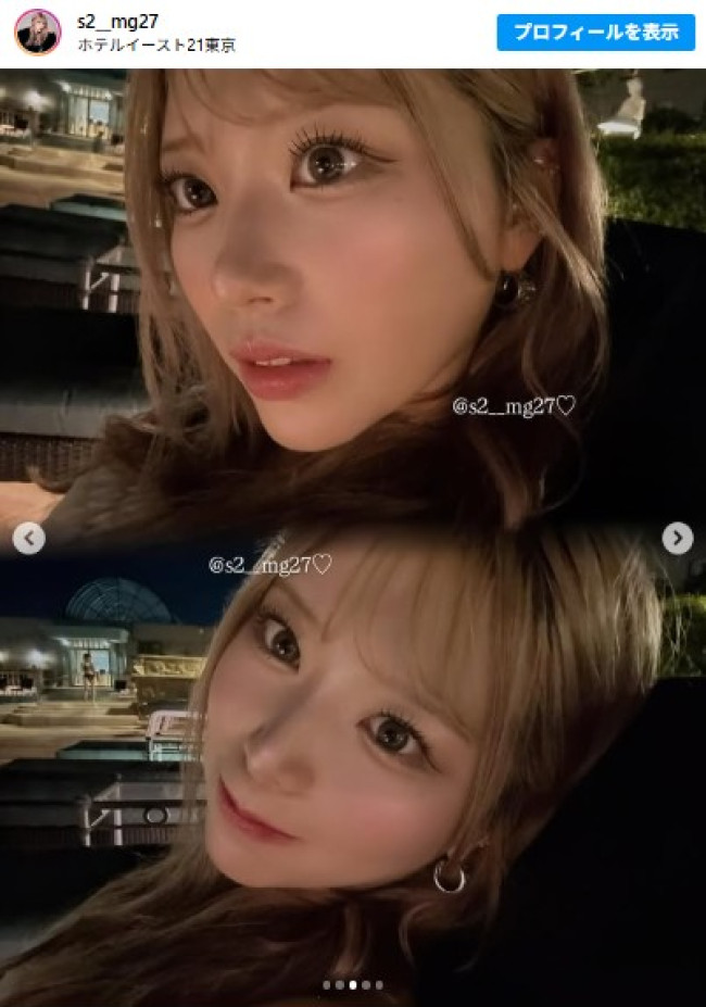 姫澤めぐ、スタイル抜群の水着姿でナイトプール降臨 ※「姫澤めぐ」インスタグラム