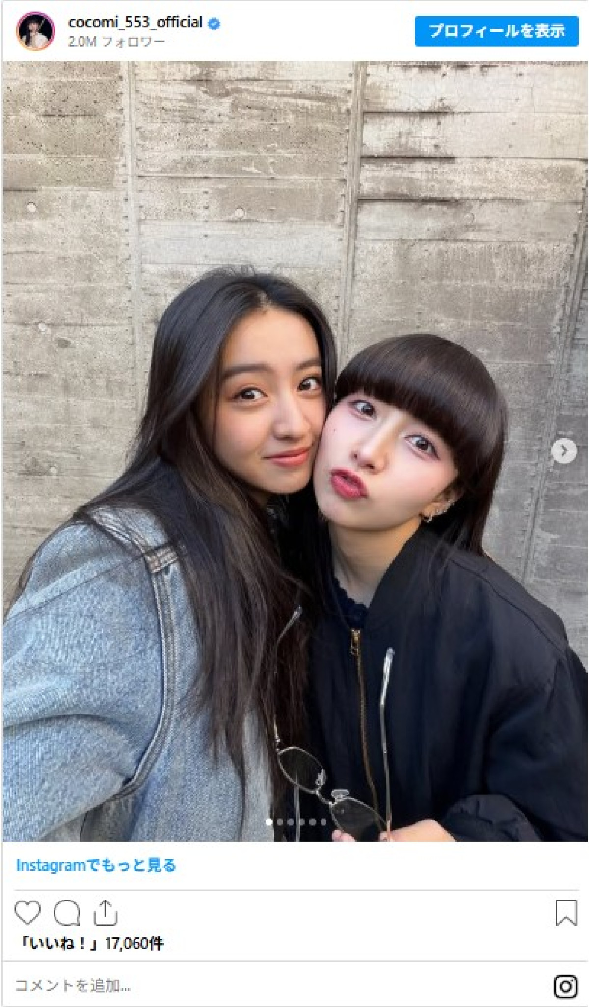 「木村シスターズ。似てますかね？」Cocomiインスタに実妹Koki,が登場