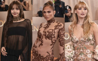 第83回ゴールデン・グローブ賞に登場した（左から）BLACKPINK・リサ、ジェニファー・ロペス、ジェニファー・ローレンス