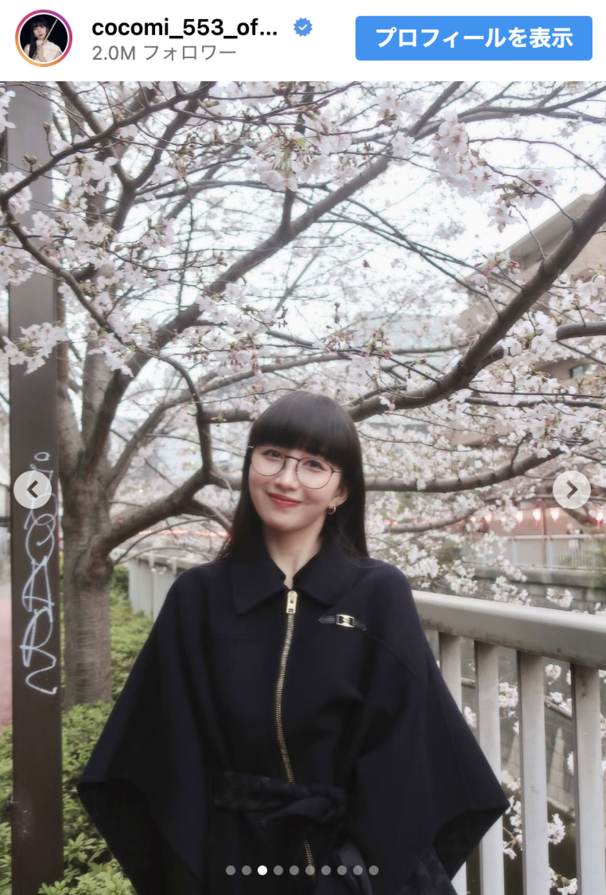 Cocomi、ブラックコーデのお花見ショットが美しすぎ