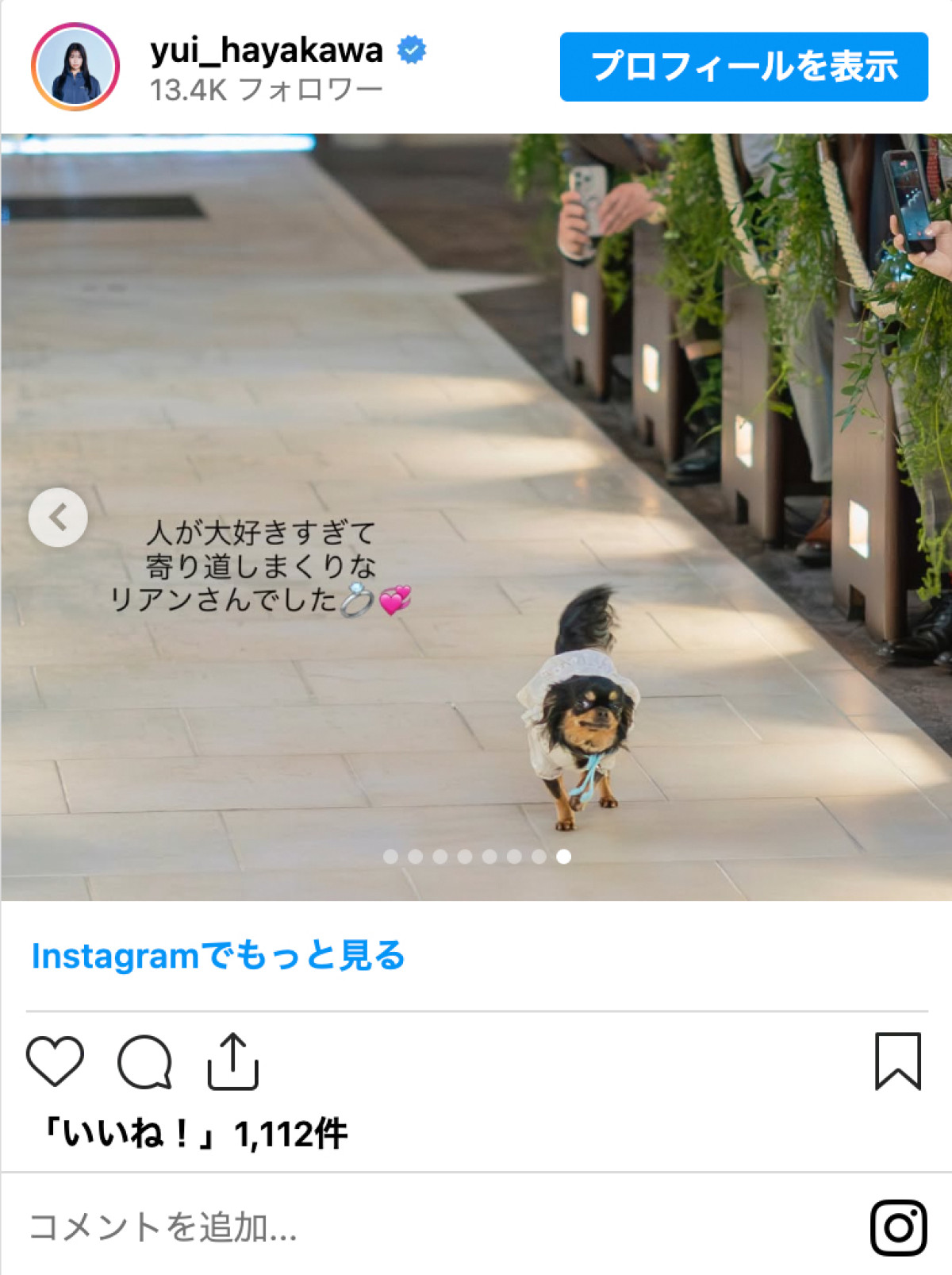千鳥ノブのめい・早川優衣、ウエディングドレス姿が美しい挙式ショットを公開「幸せすぎる時間でした」