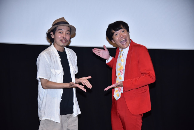 映画『オブセッション 災愛』トークイベント　左から上田慎一郎、あんこ