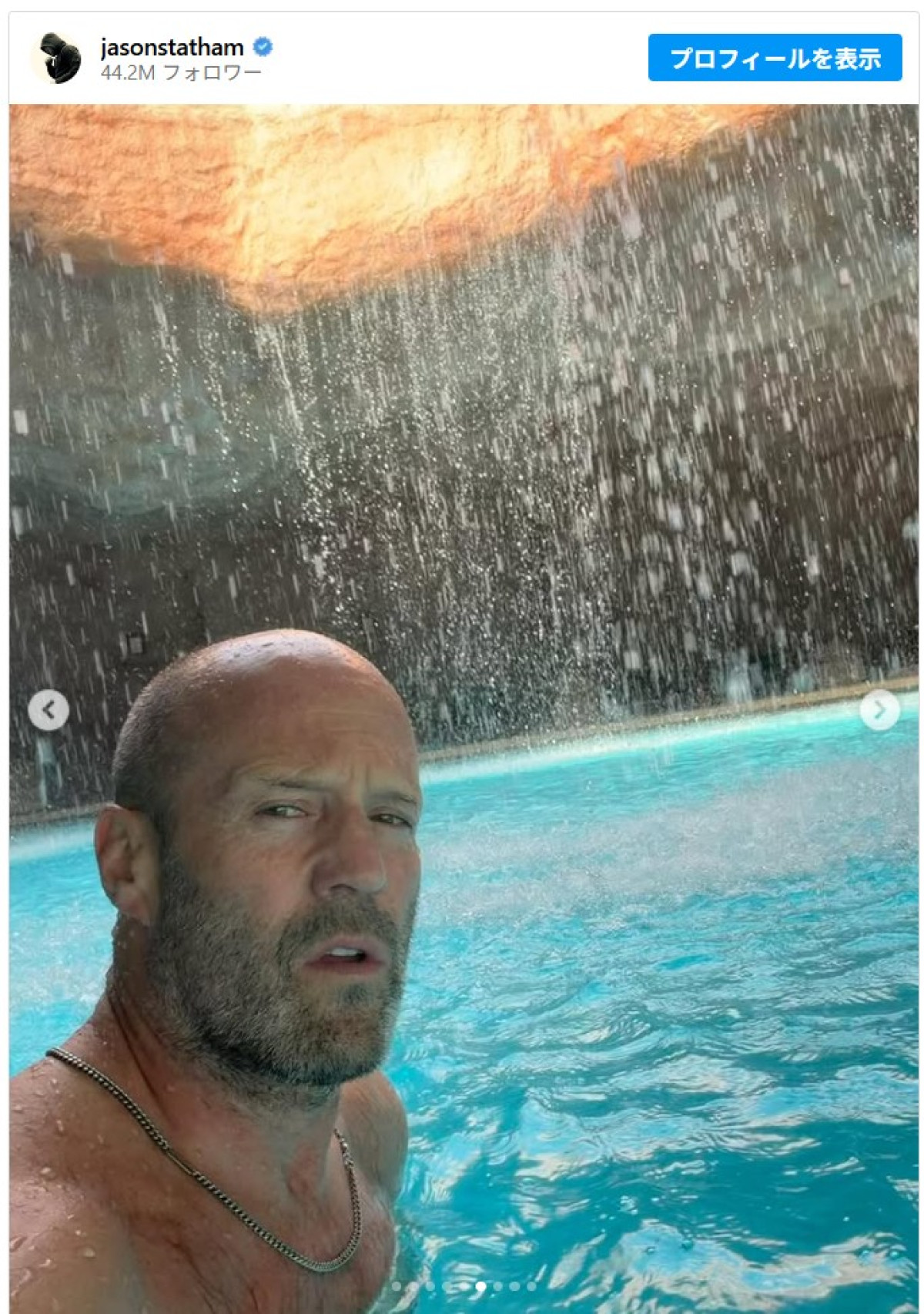 ジェイソン・ステイサム、子どもたちとプールでバカンス　ほほえましい親子ショットをシェア