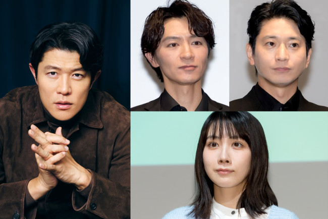 （左）鈴木亮平、（右上左から）細田善彦、向井理、（右下）松本穂香