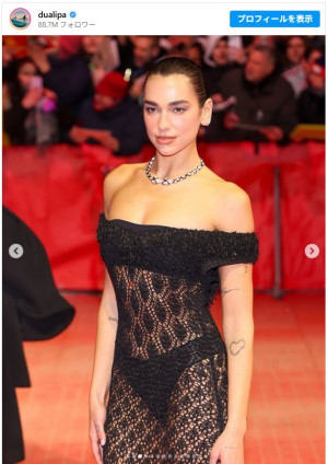 デュア・リパ、ボディが透けるドレスでベルリン国際映画祭に登場　婚約者カラム・ターナーをサポート　※「デュア・リパ」Instagram