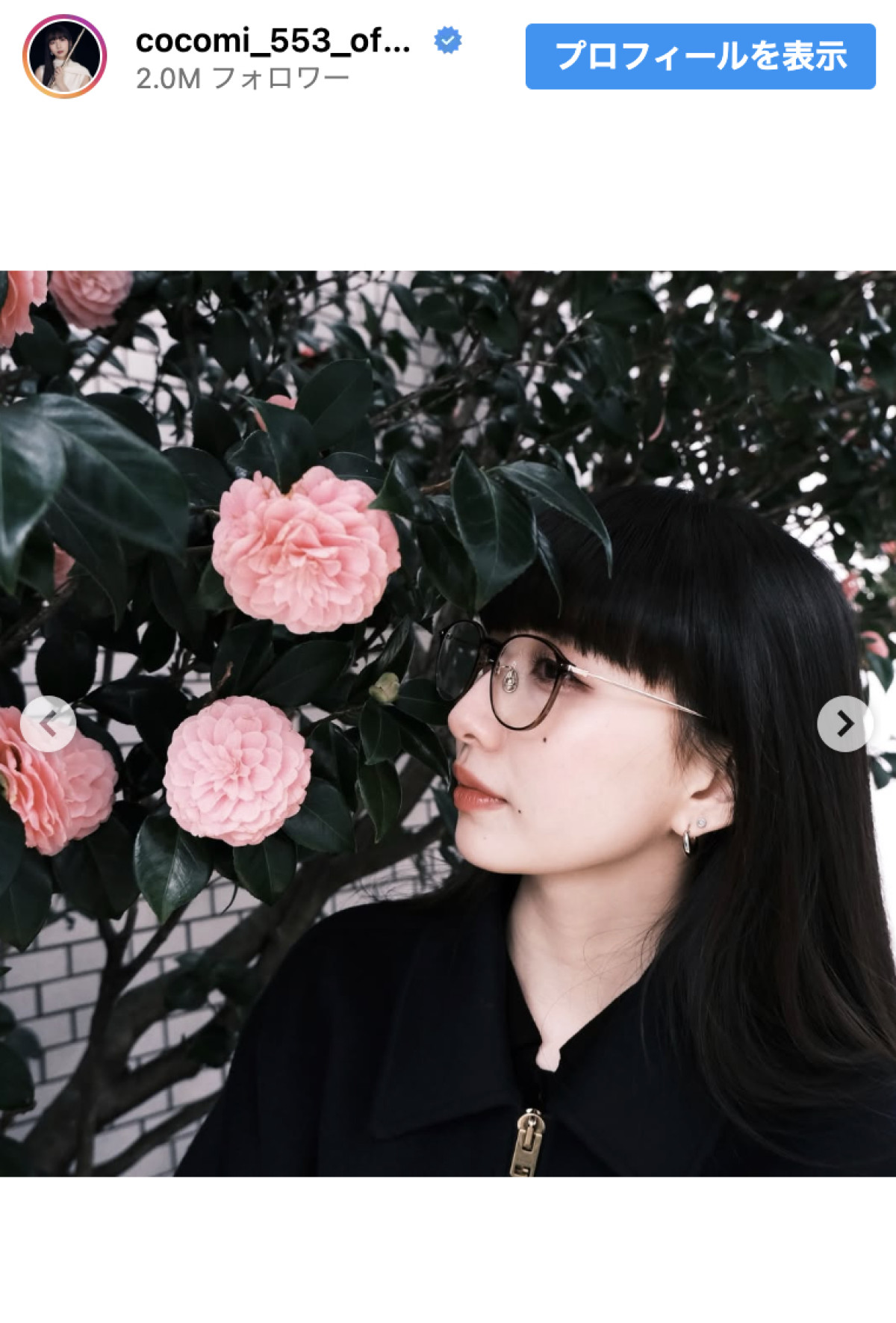 Cocomi、ブラックコーデのお花見ショットが美しすぎ