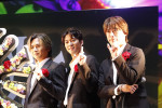 （左から）堂本光一、辰巳雄大、越岡裕貴　「堂本光一×ふぉ～ゆ～ BLOOM WORLD in JOYPOLIS」記者発表会にて