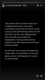 インスタグラムストーリーズで6ページにわたる長文の声明を発表　※「ブルックリン・ベッカム」インスタグラム