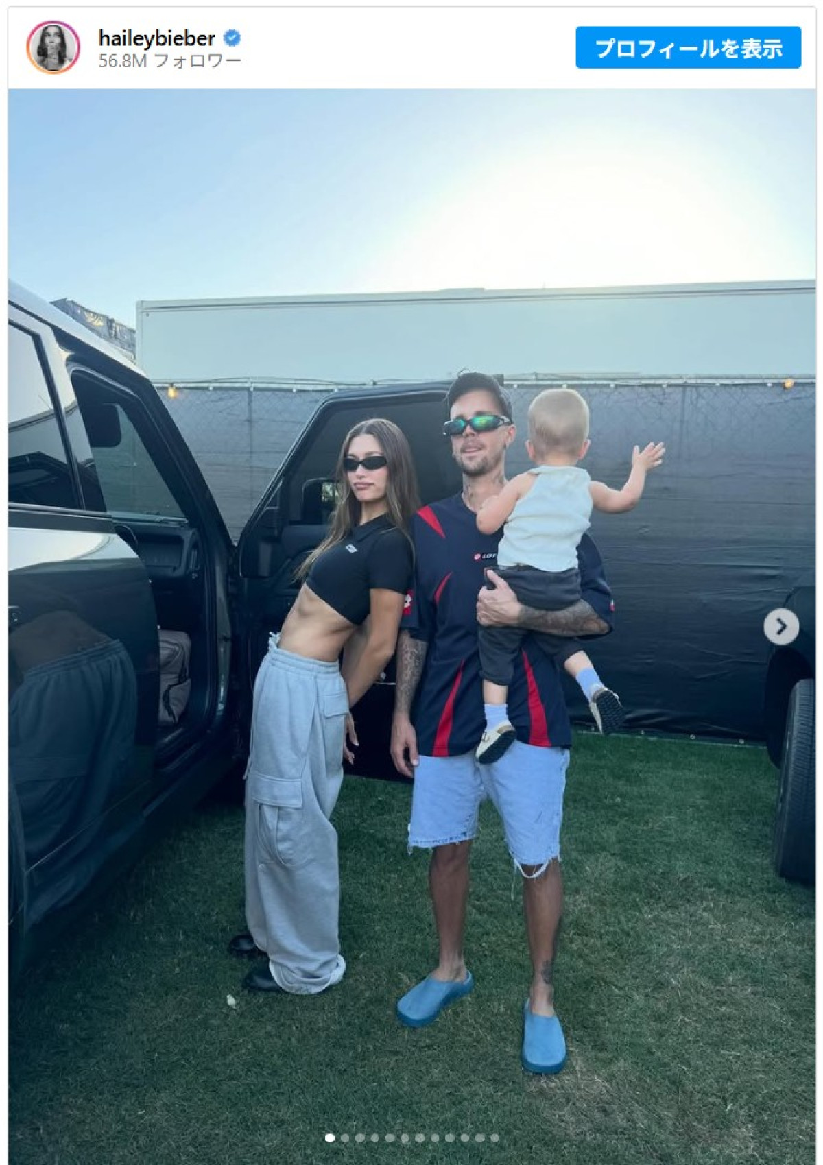 「コーチェラ2026」でヘッドライナーを務めたジャスティン・ビーバーの応援に駆け付けた妻ヘイリーと息子ジャック・ブルース　※「ヘイリー・ビーバー」Instagram
