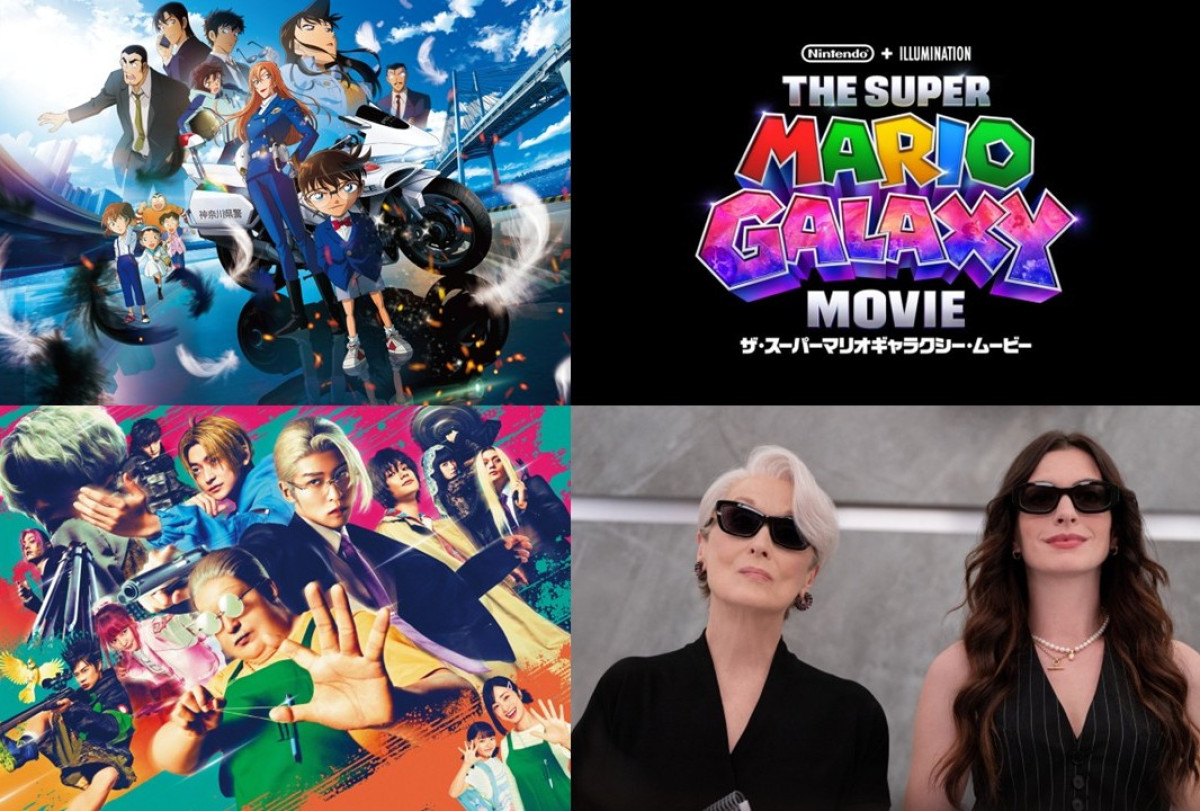2026年GW注目映画をチェック！（上段左から）『名探偵コナン ハイウェイの堕天使』『ザ・スーパーマリオギャラクシー・ムービー』（下段左から）『SAKAMOTO DAYS』　『プラダを着た悪魔２』