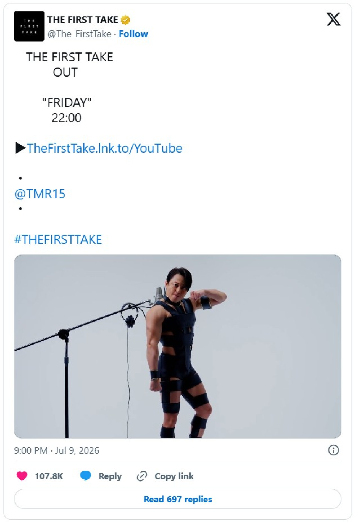 西川貴教、「THE FIRST TAKE」告知も曲名は「公開まで明言することは絶対に出来ません」→バレバレ（？）衣装にネット爆笑
