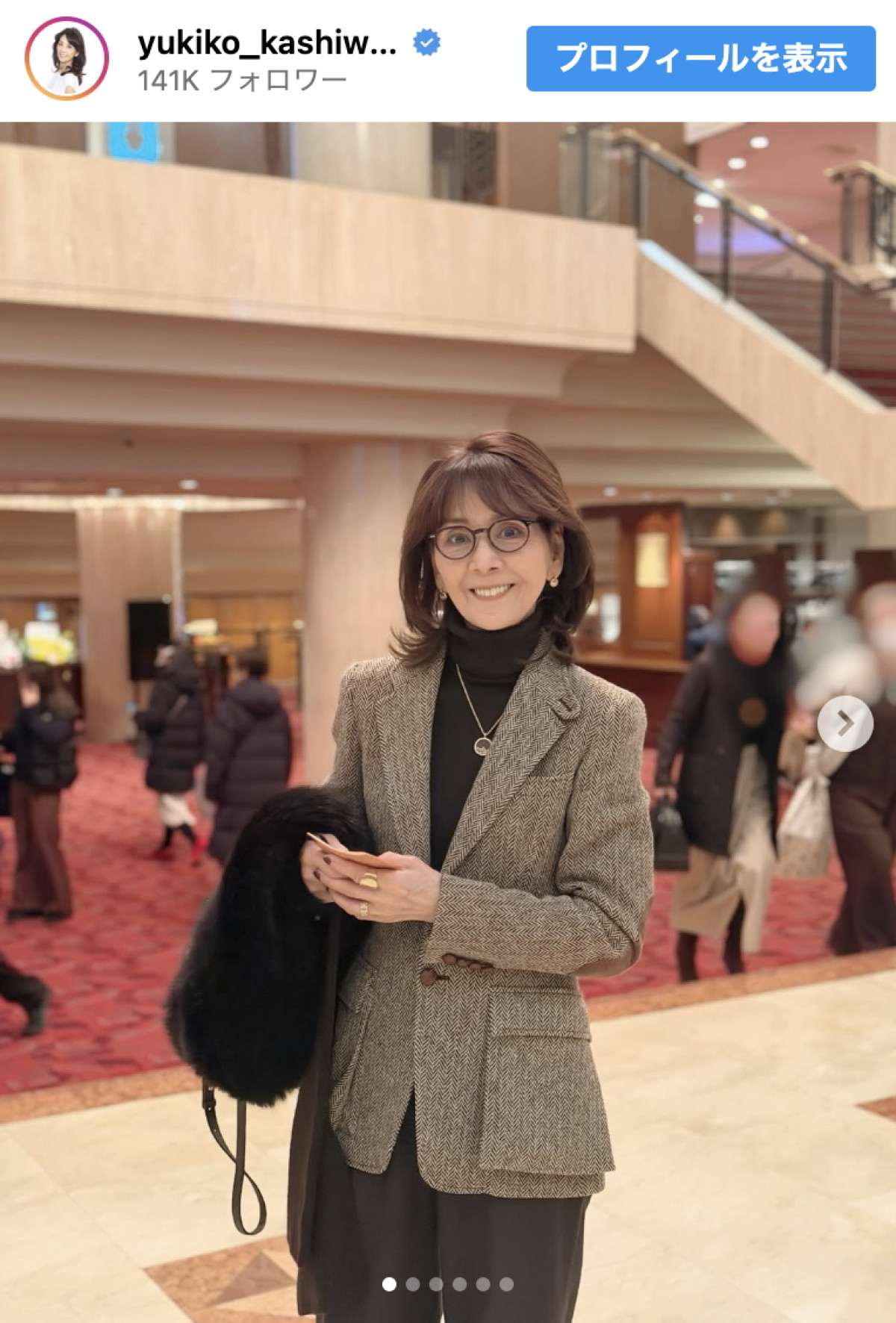 ピアニスト辻井伸行のコンサートを鑑賞した柏木由紀子　※「柏木由紀子」インスタグラム