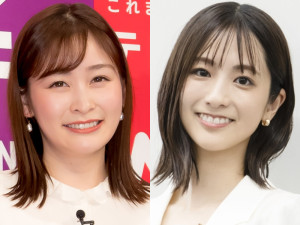（左から）日本テレビの岩田絵里奈アナ、TBSの田村真子アナ