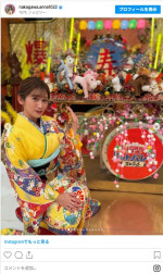 昨年フリーになった中川安奈アナは黄色地の豪華着物姿を披露　※「中川安奈」インスタグラム