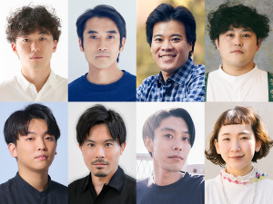 劇団ゴジゲン第21回公演『ユリちゃんビヨンド』（上段左から）作・演出の松居大悟、出演の本折最強さとし、うぇるとん東、板倉武志、（下段左から）岩本晟夢、小島久人、結城洋平、多田香織