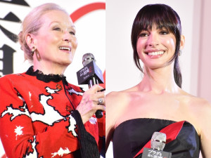 来日を果たした（左から）メリル・ストリープ、アン・ハサウェイ
