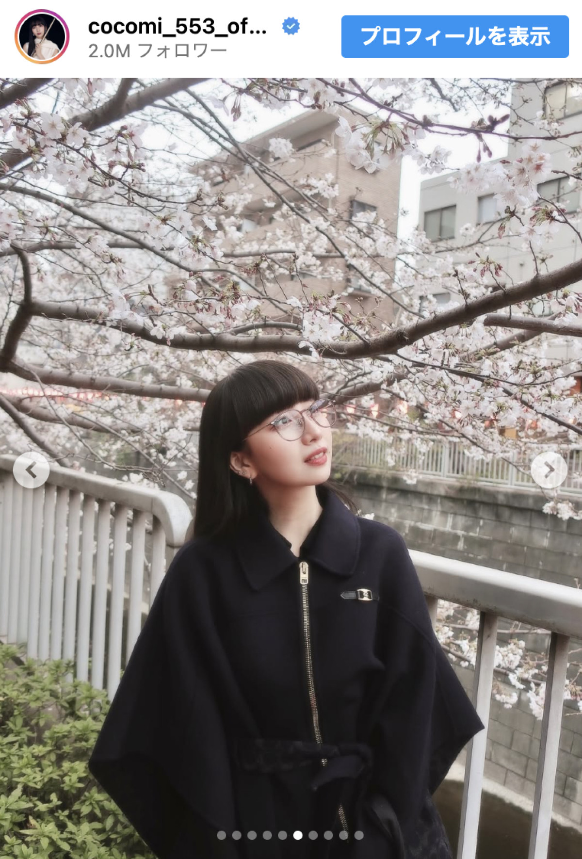 Cocomi、ブラックコーデのお花見ショットが美しすぎ