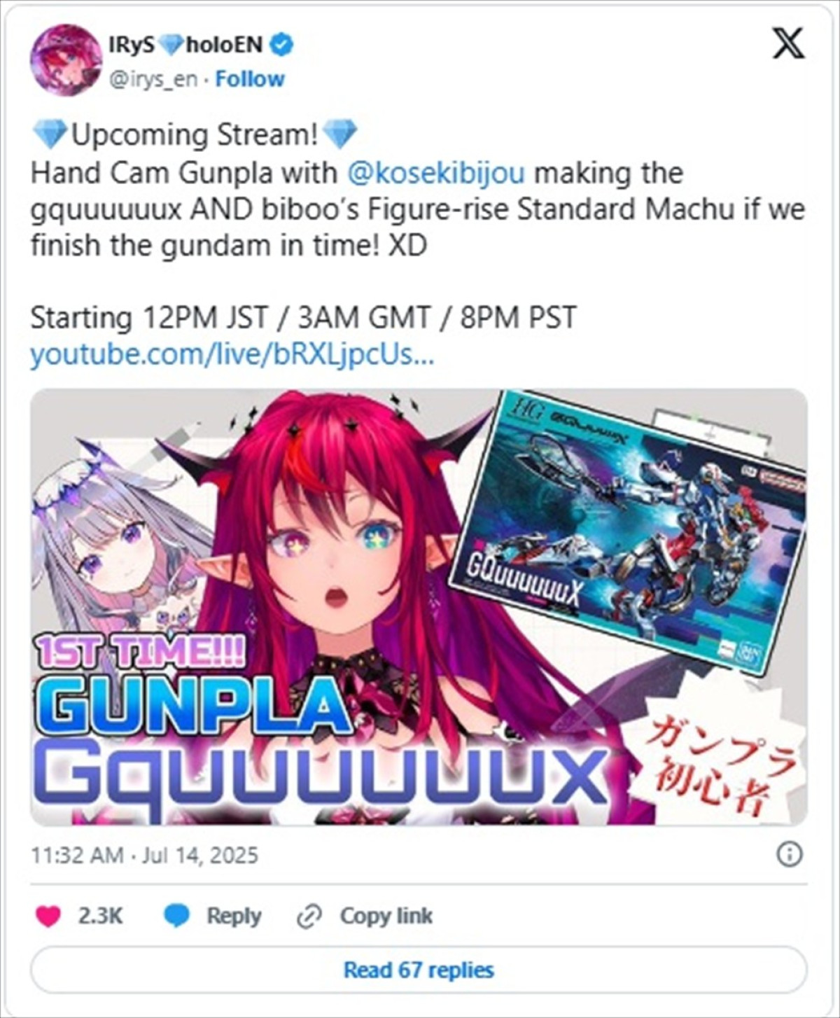 ホロライブVTuberの自作ガンプラに反響　ユニコーン、シャアザク、ジークアクスも「バチイケにかっこいい」