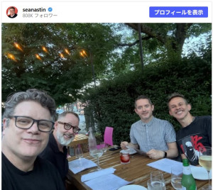 『ロード・オブ・ザ・リング』のホビット4人が再会！（左から）ショーン・アスティン、ビリー・ボイド、イライジャ・ウッド、ドミニク・モナハン　※「ショーン・アスティン」Instagram