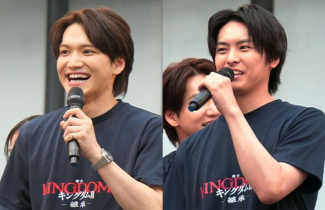 舞台『キングダムII‐継承‐』「開幕直前！総決起集会」に登壇した（左から）三浦宏規、高野洸