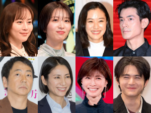 2026年夏ドラマを彩ったキャスト。（左上から時計回りで）比嘉愛未、岡崎紗絵、蒼井優、中島歩、鈴鹿央士、内田有紀、松下奈緒、大森南朋